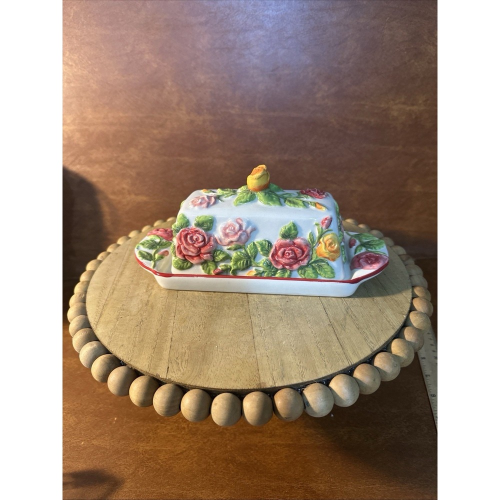 TEMPTATIONS FIGURAL FLORAL ROSE BUTTER DISH.ppp-wl-855679